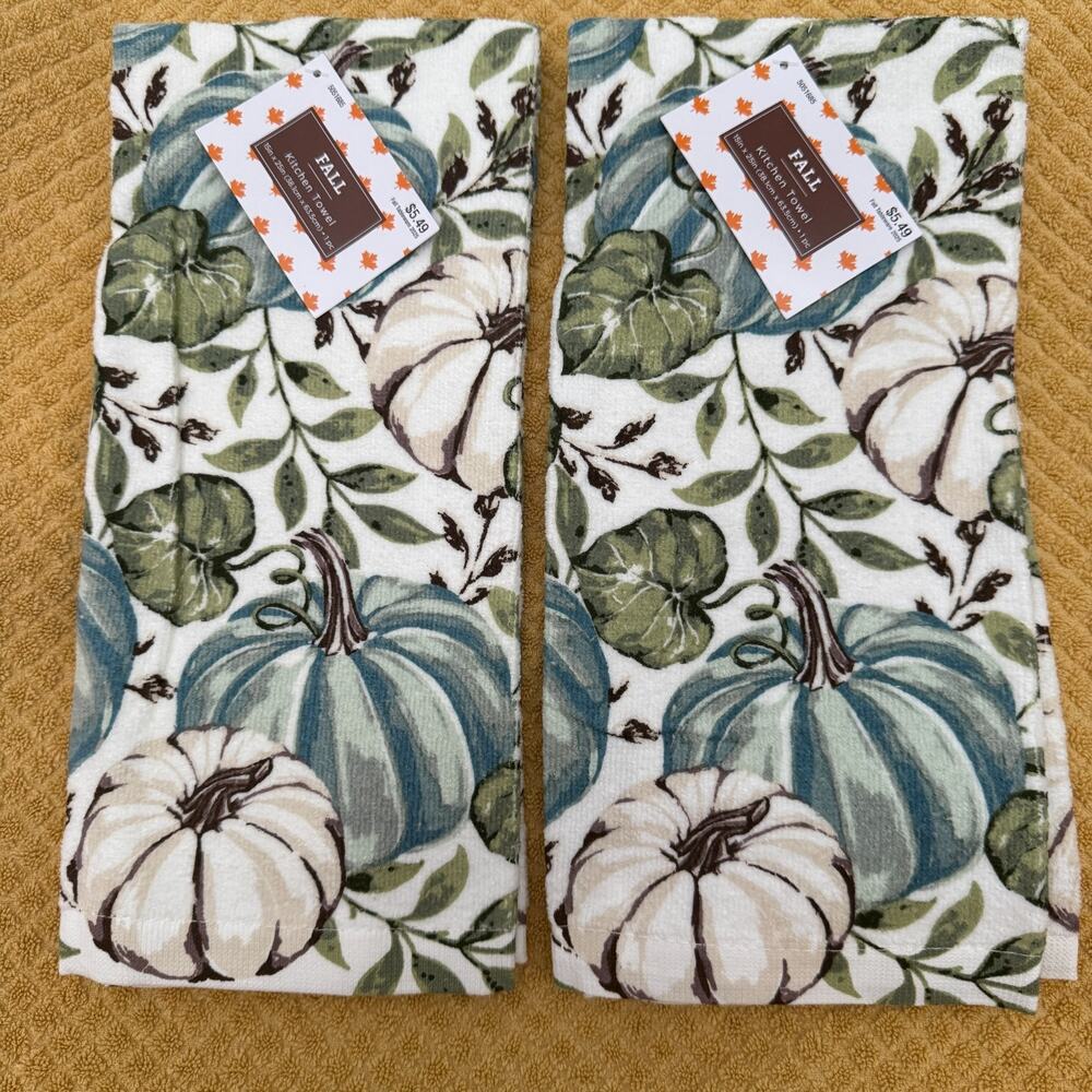 Hobby Lobby Autumn Fall Harvest Themed Kitchen Towel LOT of 2 - 15x25 inches